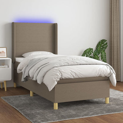 Letto a Molle con Materasso e LED Tortora 100x200cm in Tessuto - homemem39