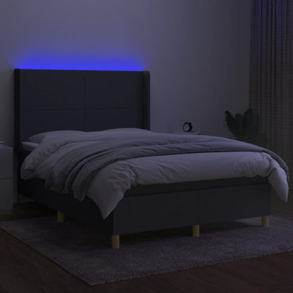 Letto a Molle Materasso e LED Grigio Scuro 140x190cm in Tessuto - homemem39