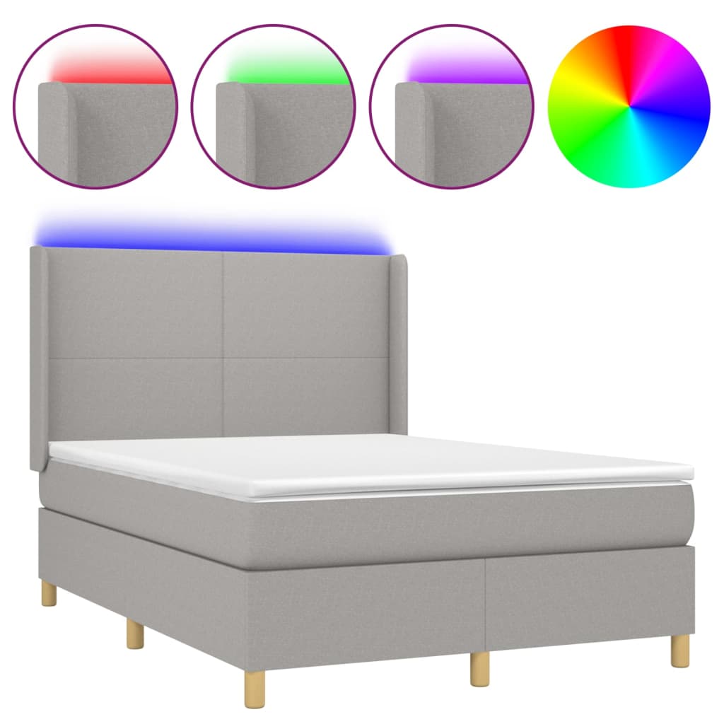 Letto a Molle Materasso e LED Grigio Chiaro 140x200 cm Tessuto - homemem39