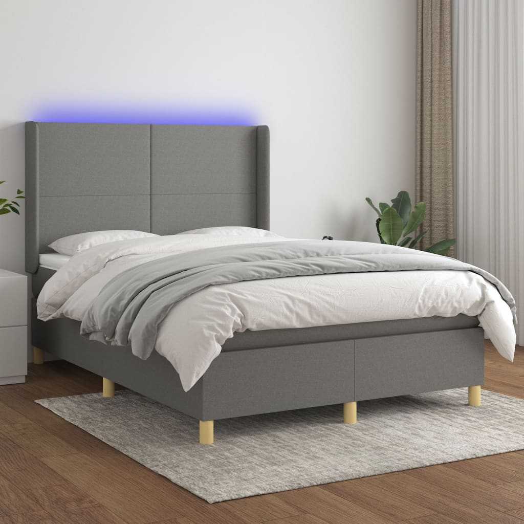 Letto a Molle Materasso e LED Grigio Scuro 140x200cm in Tessuto - homemem39