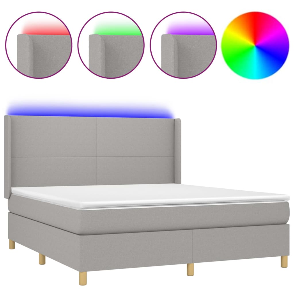 Letto a Molle Materasso e LED Grigio Chiaro 160x200 cm Tessuto - homemem39