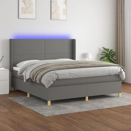 Letto a Molle Materasso e LED Grigio Scuro 160x200cm in Tessuto - homemem39