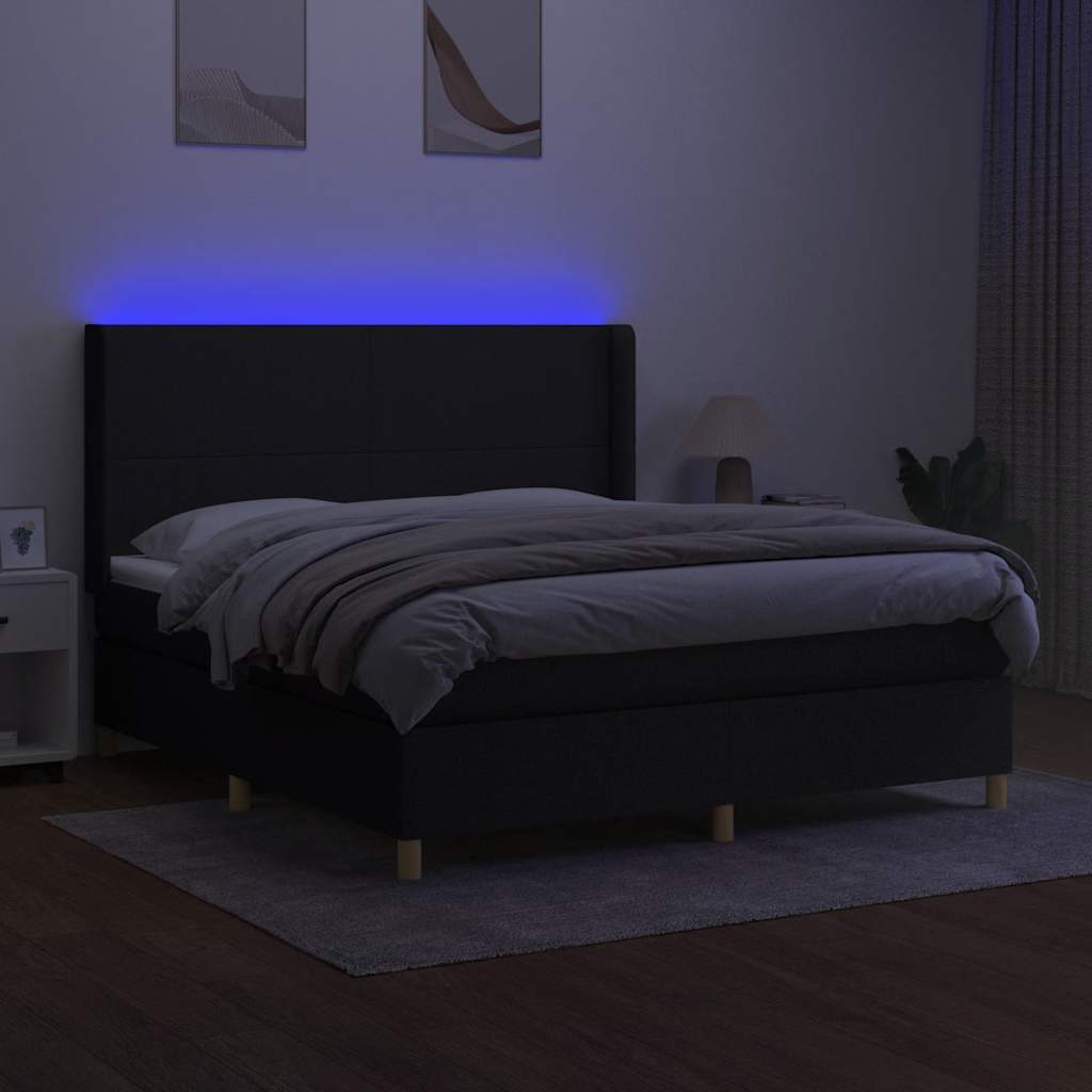 Letto a Molle con Materasso e LED Nero 160x200 cm in Tessuto | homemem39
