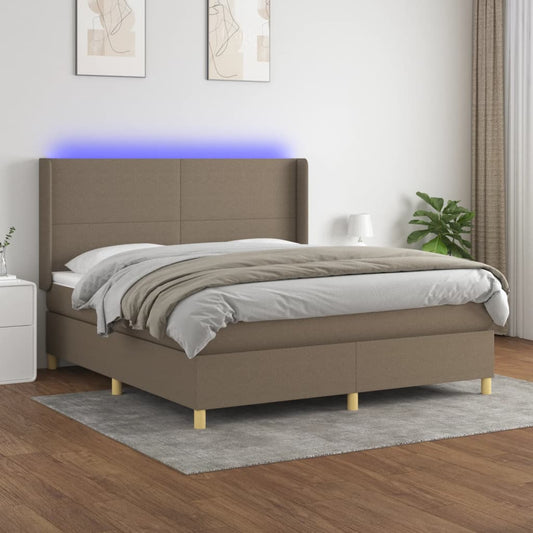 Letto a Molle con Materasso e LED Tortora 160x200 cm in Tessuto - homemem39