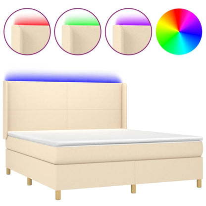 Letto a Molle con Materasso e LED Crema 160x200 cm in Tessuto - homemem39