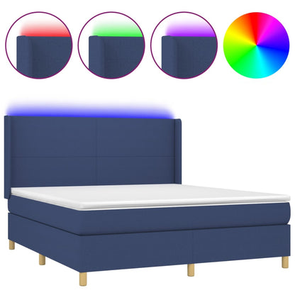 Letto a Molle con Materasso e LED Blu 160x200 cm in Tessuto - homemem39