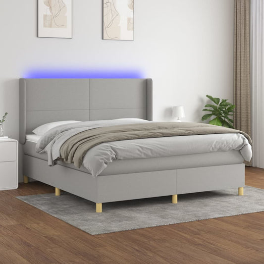 Letto a Molle Materasso e LED Grigio Chiaro 180x200 cm Tessuto - homemem39