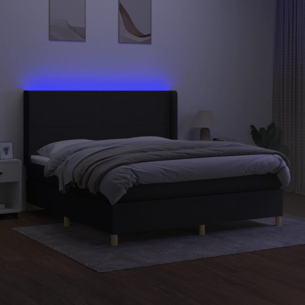 Letto a Molle con Materasso e LED Nero 180x200cm in Tessuto - homemem39