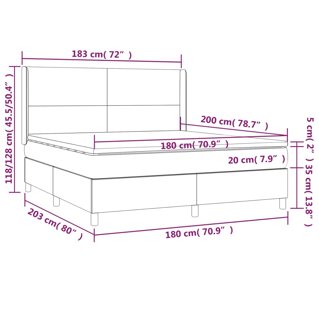 Letto a Molle Materasso e LED MarroneScuro 180x200cm in Tessuto | homemem39