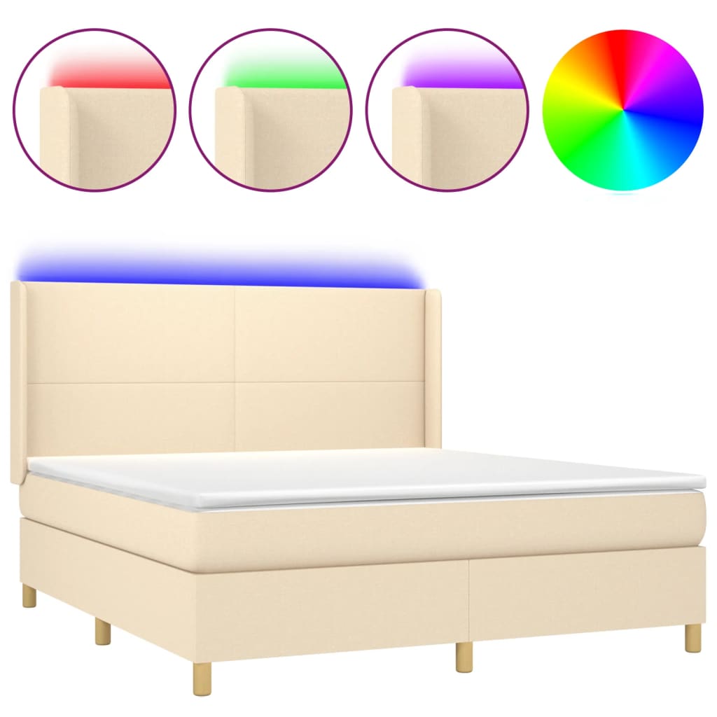 Letto a Molle con Materasso e LED Crema 180x200 cm in Tessuto - homemem39