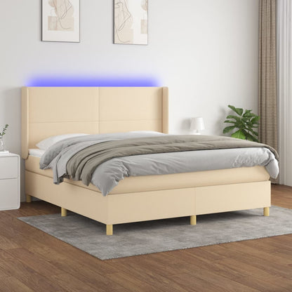 Letto a Molle con Materasso e LED Crema 180x200 cm in Tessuto - homemem39