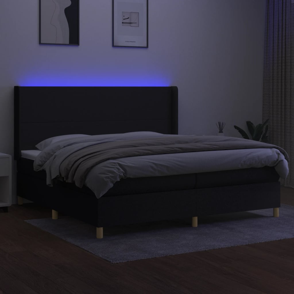 Letto a Molle Materasso e LED Nero 200x200cm in Tessuto - homemem39