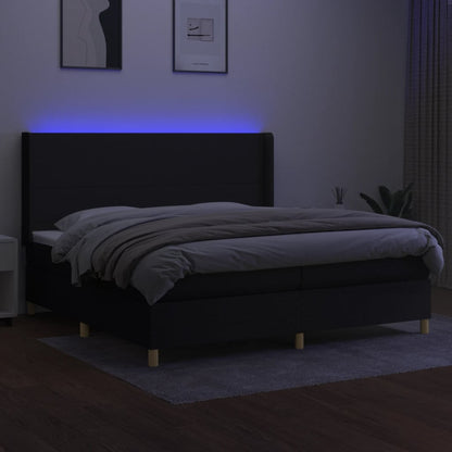 Letto a Molle Materasso e LED Nero 200x200cm in Tessuto - homemem39