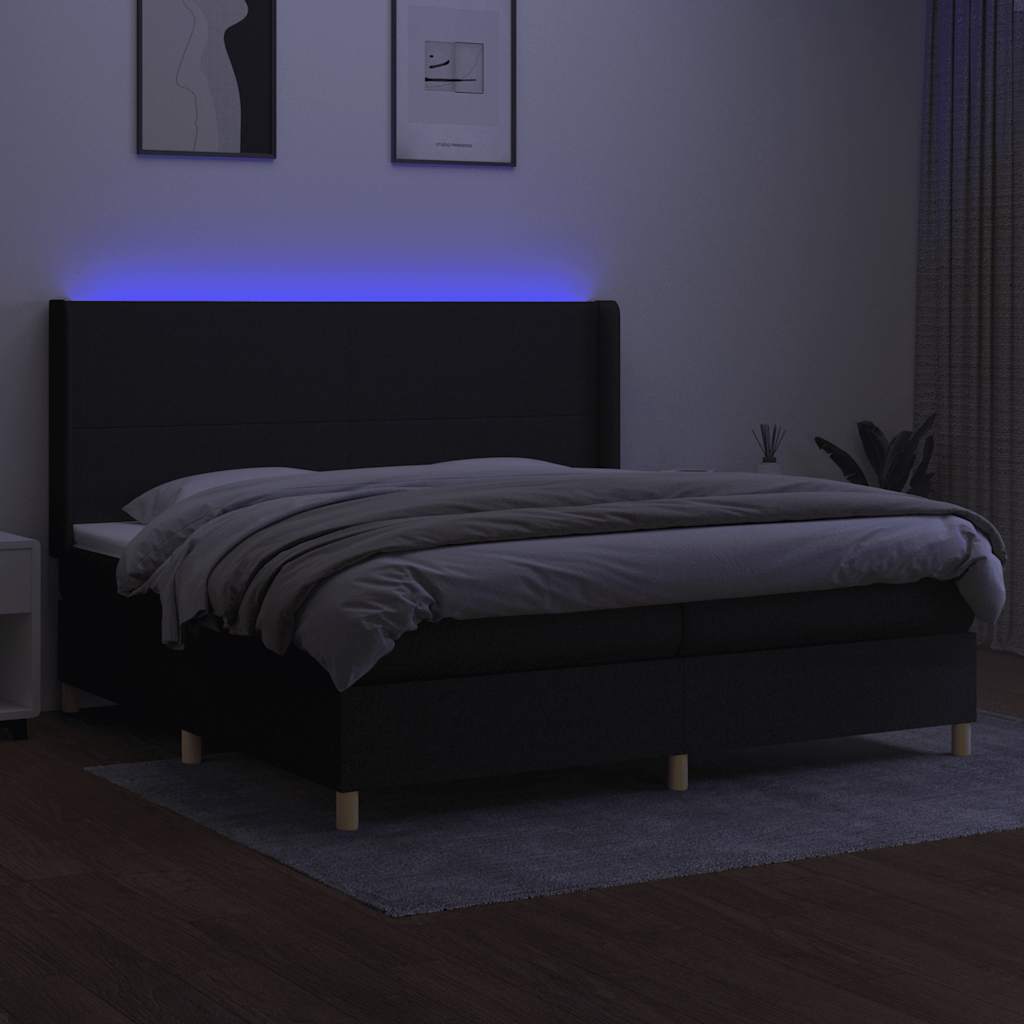 Letto a Molle Materasso e LED Nero 200x200cm in Tessuto