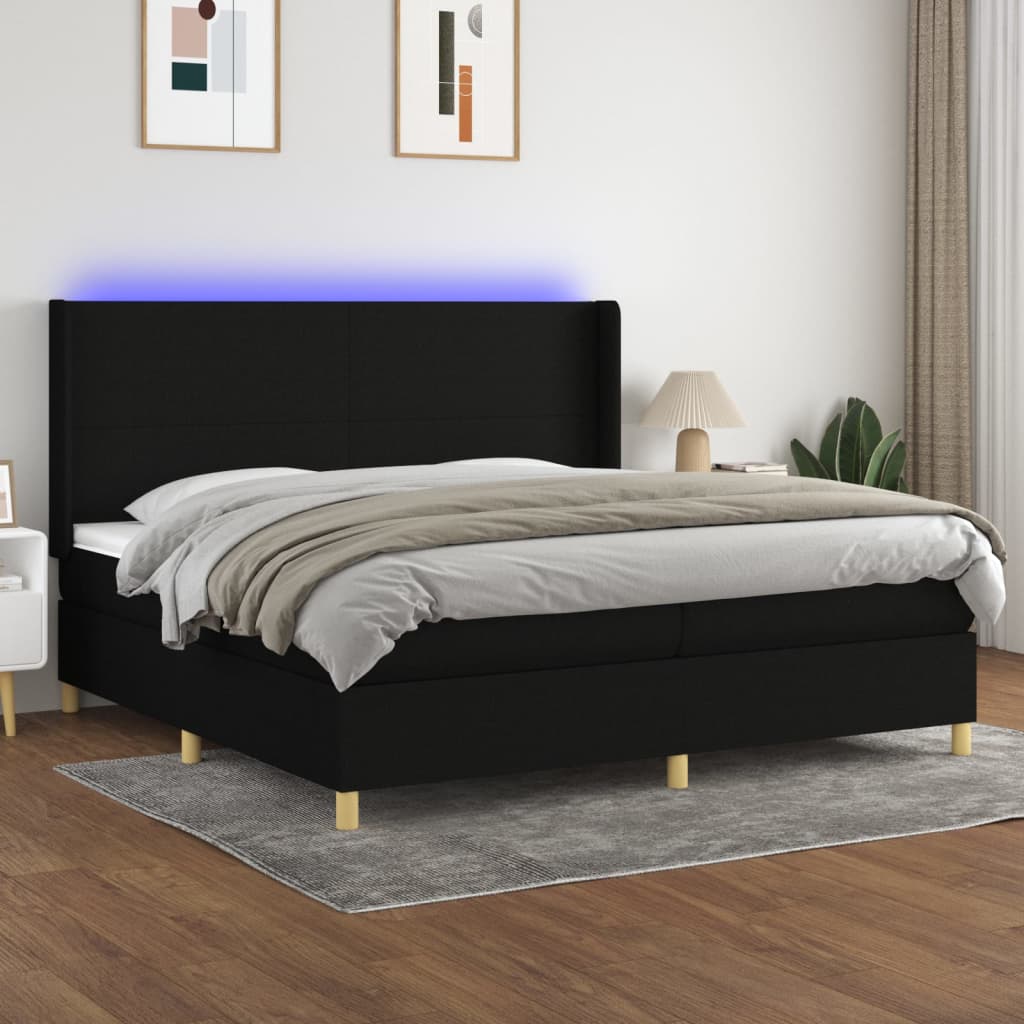 Letto a Molle Materasso e LED Nero 200x200cm in Tessuto - homemem39