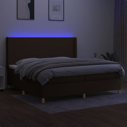 Letto a Molle Materasso e LED MarroneScuro 200x200cm in Tessuto | homemem39