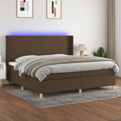 Letto a Molle Materasso e LED MarroneScuro 200x200cm in Tessuto | homemem39