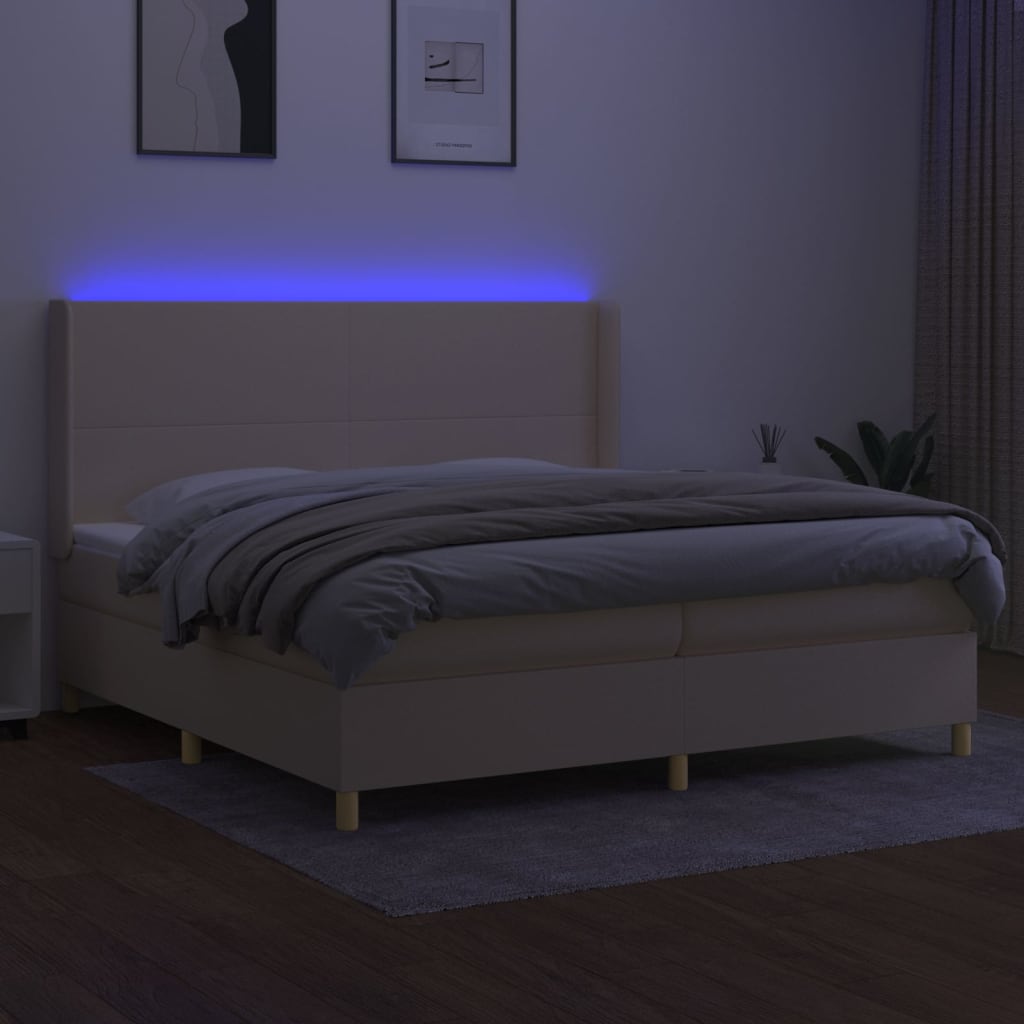 Letto a Molle Materasso e LED bianco 200x200cm in Tessuto - homemem39