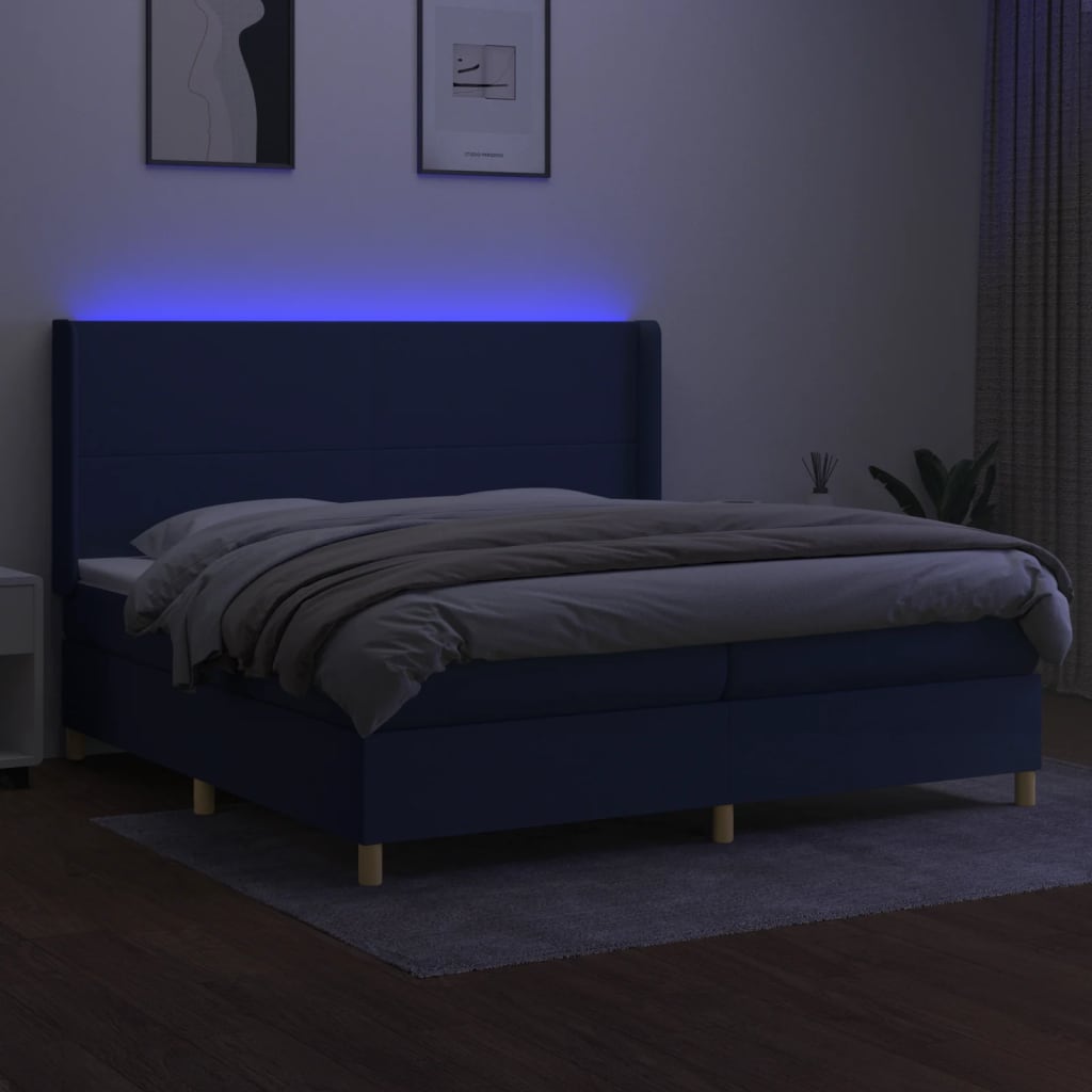 Letto a Molle Materasso e LED Blu 200x200cm in Tessuto - homemem39
