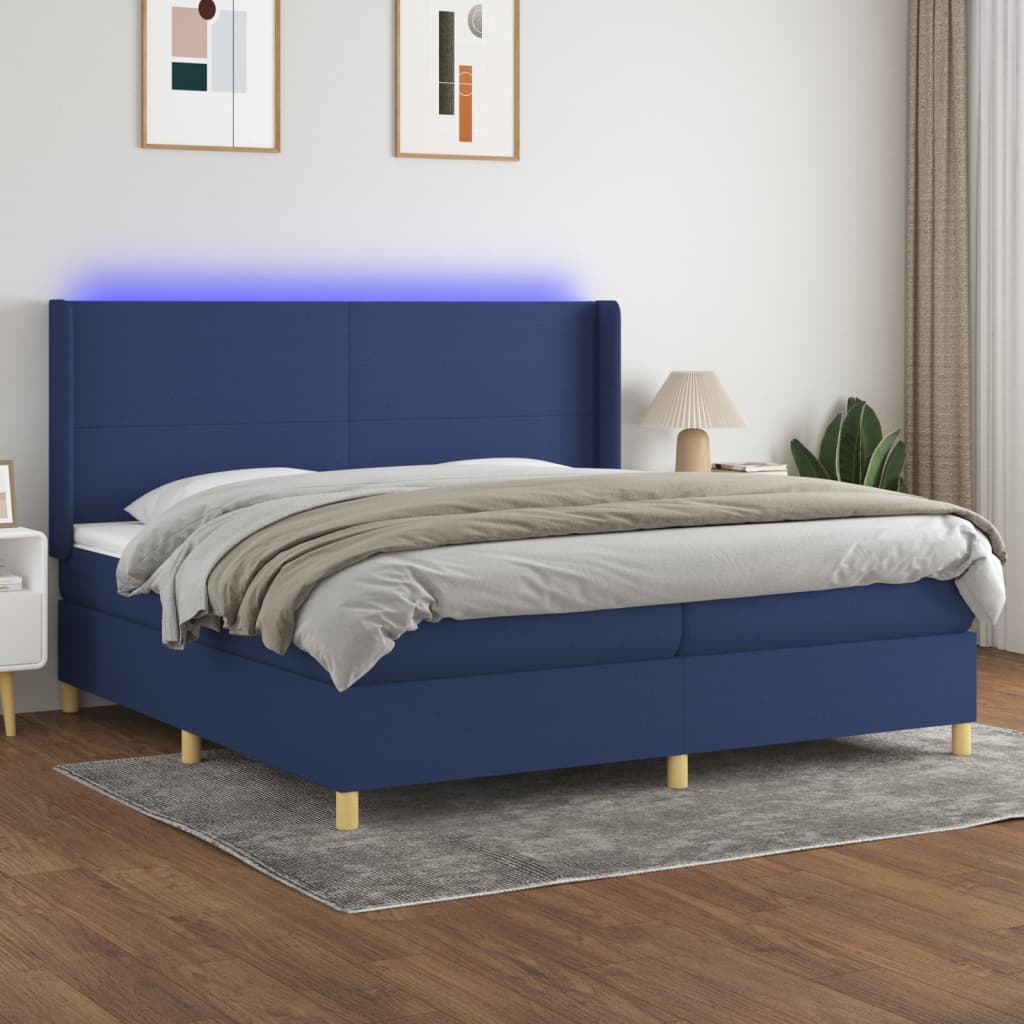 Letto a Molle Materasso e LED Blu 200x200cm in Tessuto - homemem39