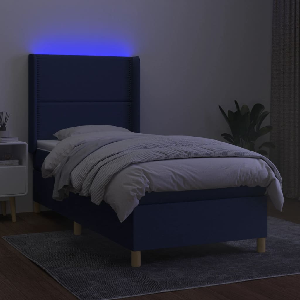 Letto a Molle con Materasso e LED Blu 90x190 cm in Tessuto | homemem39