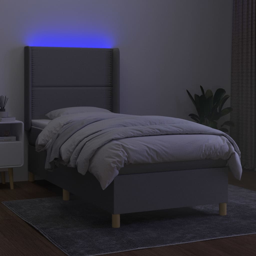 Letto a Molle Materasso e LED Grigio Chiaro 90x200 cm Tessuto | homemem39