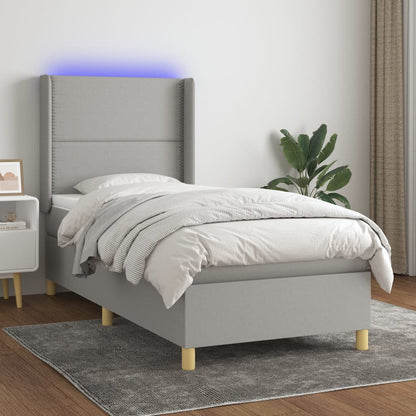 Letto a Molle Materasso e LED Grigio Chiaro 90x200 cm Tessuto | homemem39
