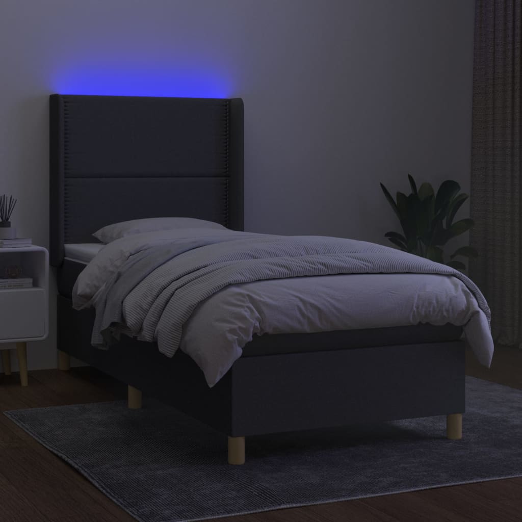 Letto a Molle Materasso e LED Grigio Scuro 90x200 cm in Tessuto - homemem39