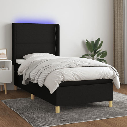 Letto a Molle con Materasso e LED Nero 90x200 cm in Tessuto - homemem39