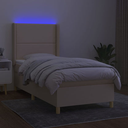 Letto a Molle con Materasso e LED Crema 90x200 cm in Tessuto - homemem39