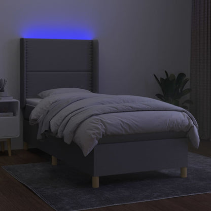 Letto a Molle Materasso e LED Grigio Chiaro 100x200 cm Tessuto - homemem39