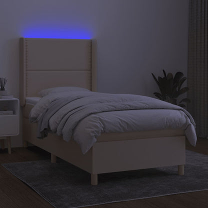 Letto a Molle con Materasso e LED Crema 100x200cm in Tessuto - homemem39