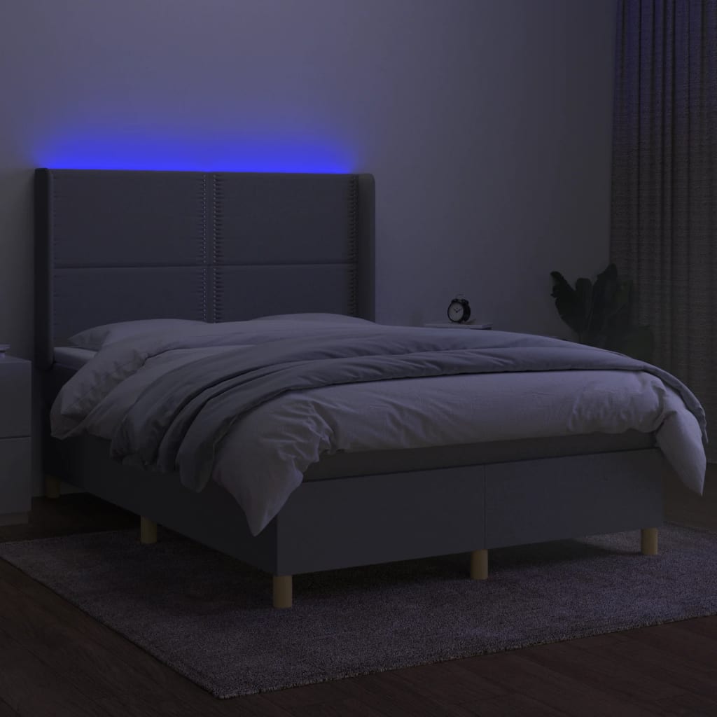 Letto a Molle Materasso e LED Grigio Chiaro 140x190 cm Tessuto | homemem39