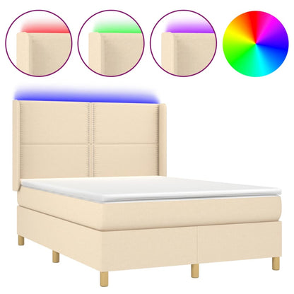 Letto a Molle con Materasso e LED Crema 140x190 cm in Tessuto | homemem39