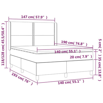 Letto a Molle con Materasso e LED Crema 140x190 cm in Tessuto | homemem39