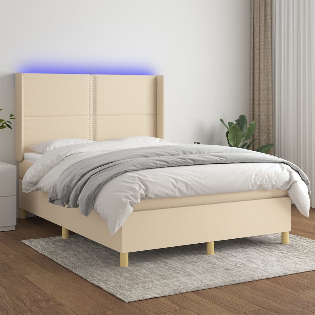 Letto a Molle con Materasso e LED Crema 140x190 cm in Tessuto | homemem39