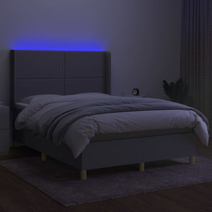 Letto a Molle Materasso e LED Grigio Chiaro 140x200 cm Tessuto - homemem39