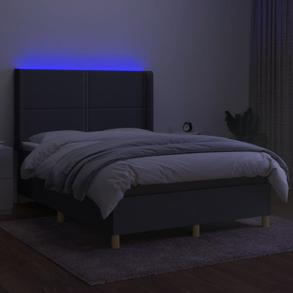 Letto a Molle Materasso e LED Grigio Scuro 140x200cm in Tessuto - homemem39