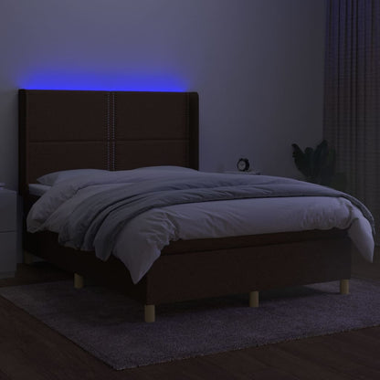 Letto a Molle Materasso e LED Marrone Scuro 140x200 cm Tessuto | homemem39