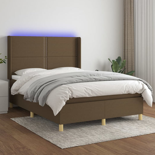 Letto a Molle Materasso e LED Marrone Scuro 140x200 cm Tessuto | homemem39