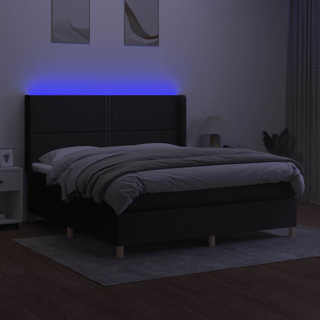 Letto a Molle con Materasso e LED Nero 160x200 cm in Tessuto | homemem39