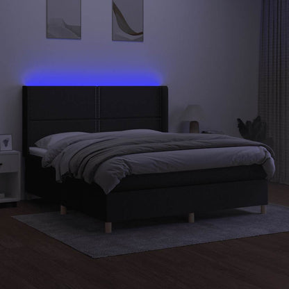 Letto a Molle con Materasso e LED Nero 160x200 cm in Tessuto | homemem39