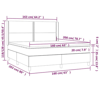 Letto a Molle con Materasso e LED Nero 160x200 cm in Tessuto | homemem39