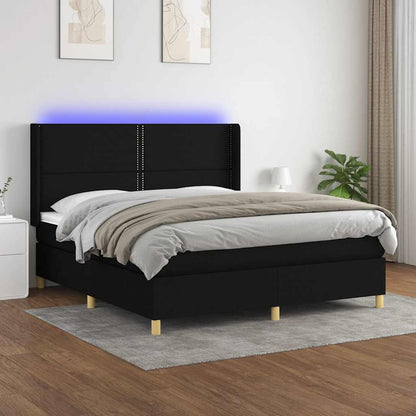 Letto a Molle con Materasso e LED Nero 160x200 cm in Tessuto | homemem39