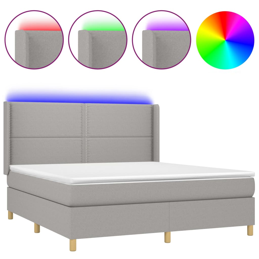 Letto a Molle Materasso e LED Grigio Chiaro 180x200 cm Tessuto - homemem39