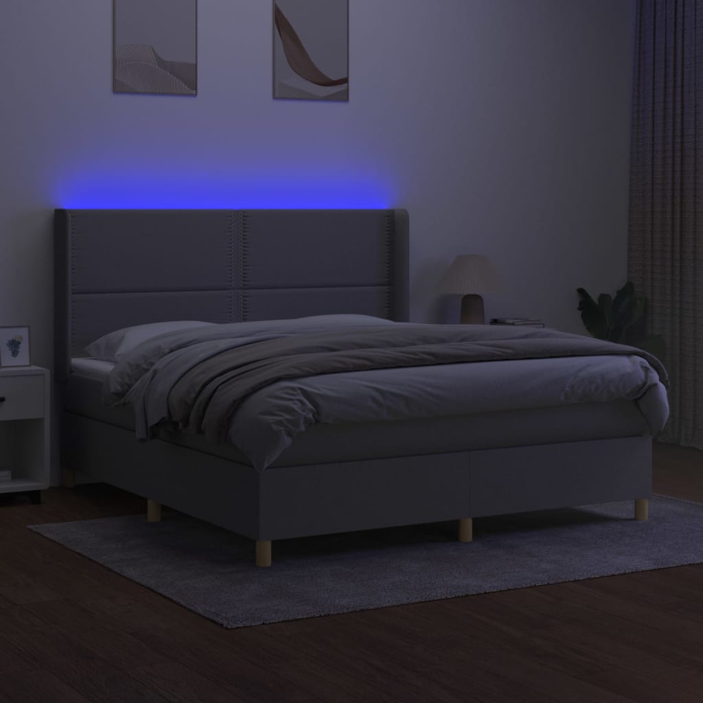 Letto a Molle Materasso e LED Grigio Chiaro 180x200 cm Tessuto - homemem39