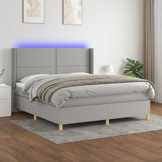 Letto a Molle Materasso e LED Grigio Chiaro 180x200 cm Tessuto - homemem39