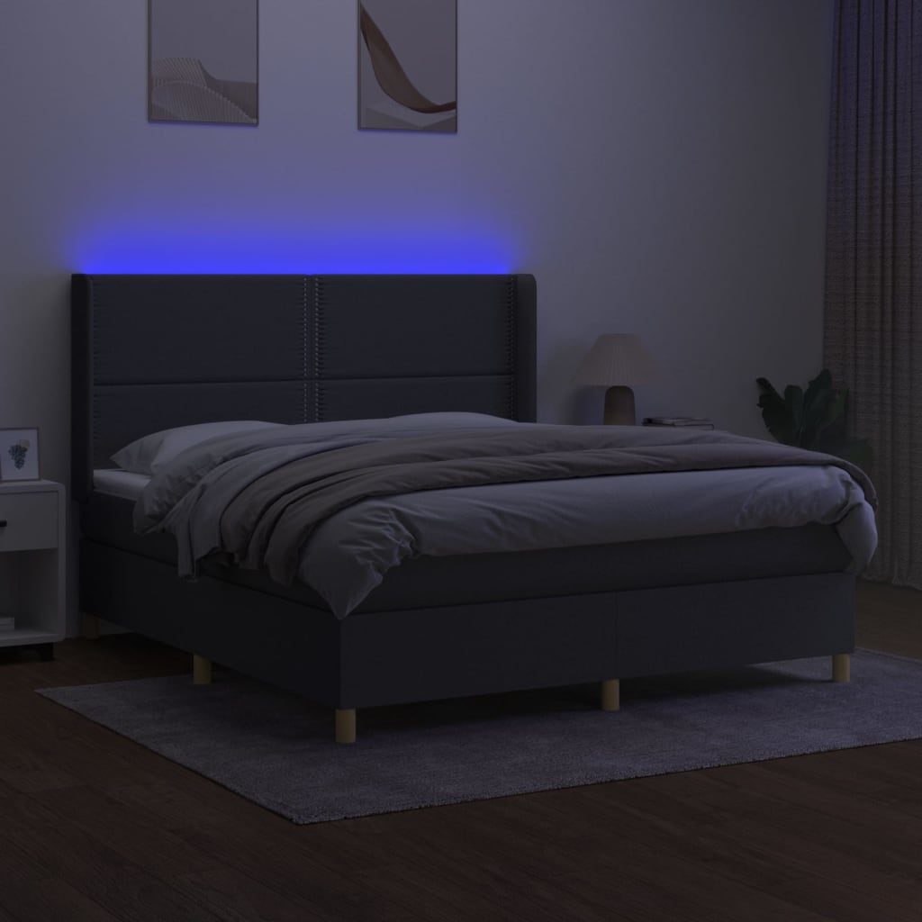 Letto a Molle Materasso e LED Grigio Scuro 180x200cm in Tessuto - homemem39