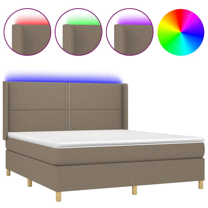 Letto a Molle con Materasso e LED Tortora 180x200 cm in Tessuto | homemem39