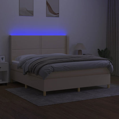 Letto a Molle con Materasso e LED Crema 180x200 cm in Tessuto - homemem39